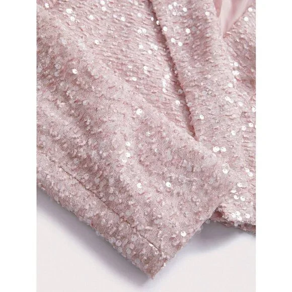 Elegant Sequin tweed Dress & Blazer 2 piece Suit Set pink - Picture 10 of 12
